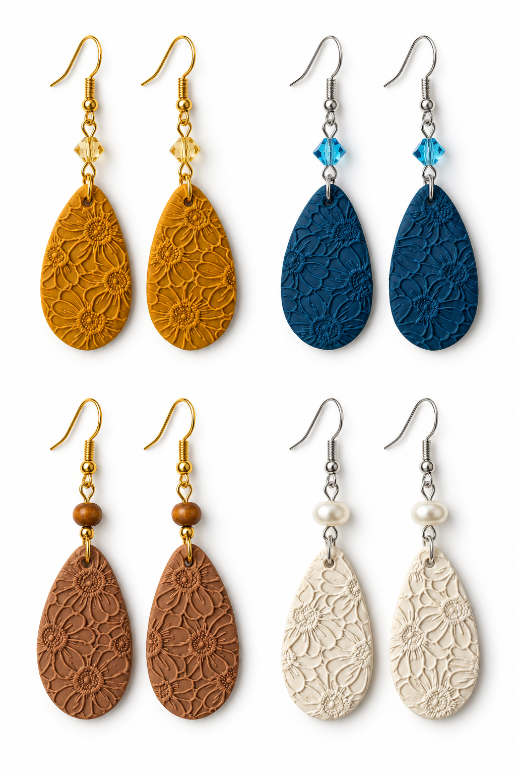 Flower Field Embossed Teardrop Earrings