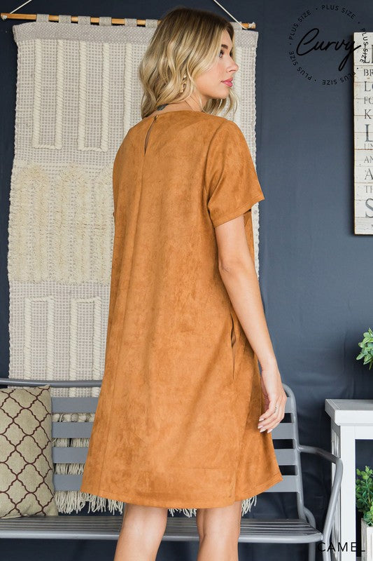 Francesca Faux Suede Shift Dress in Curvy