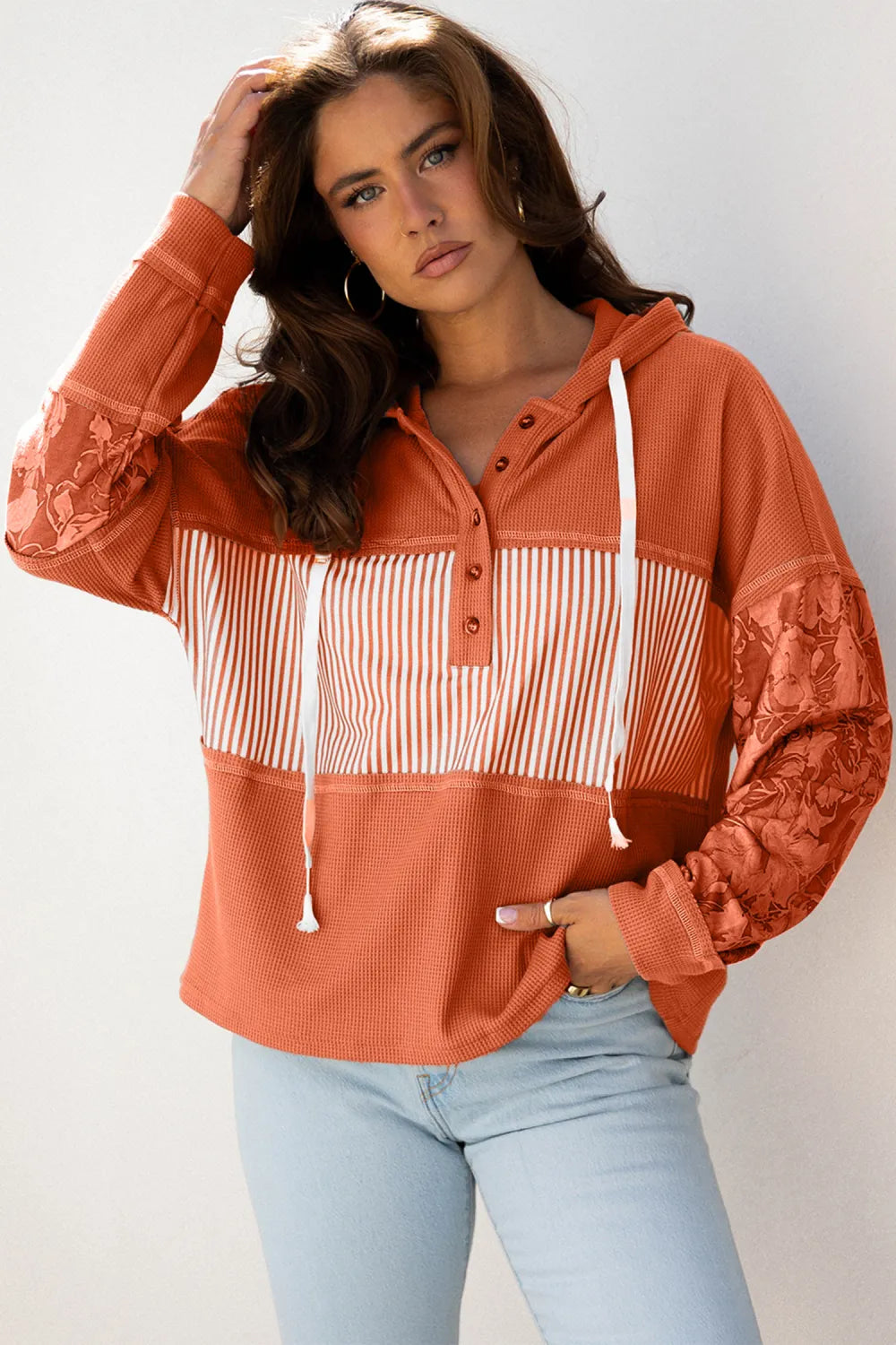 Franklin Waffle Print Drawstring Hoodie