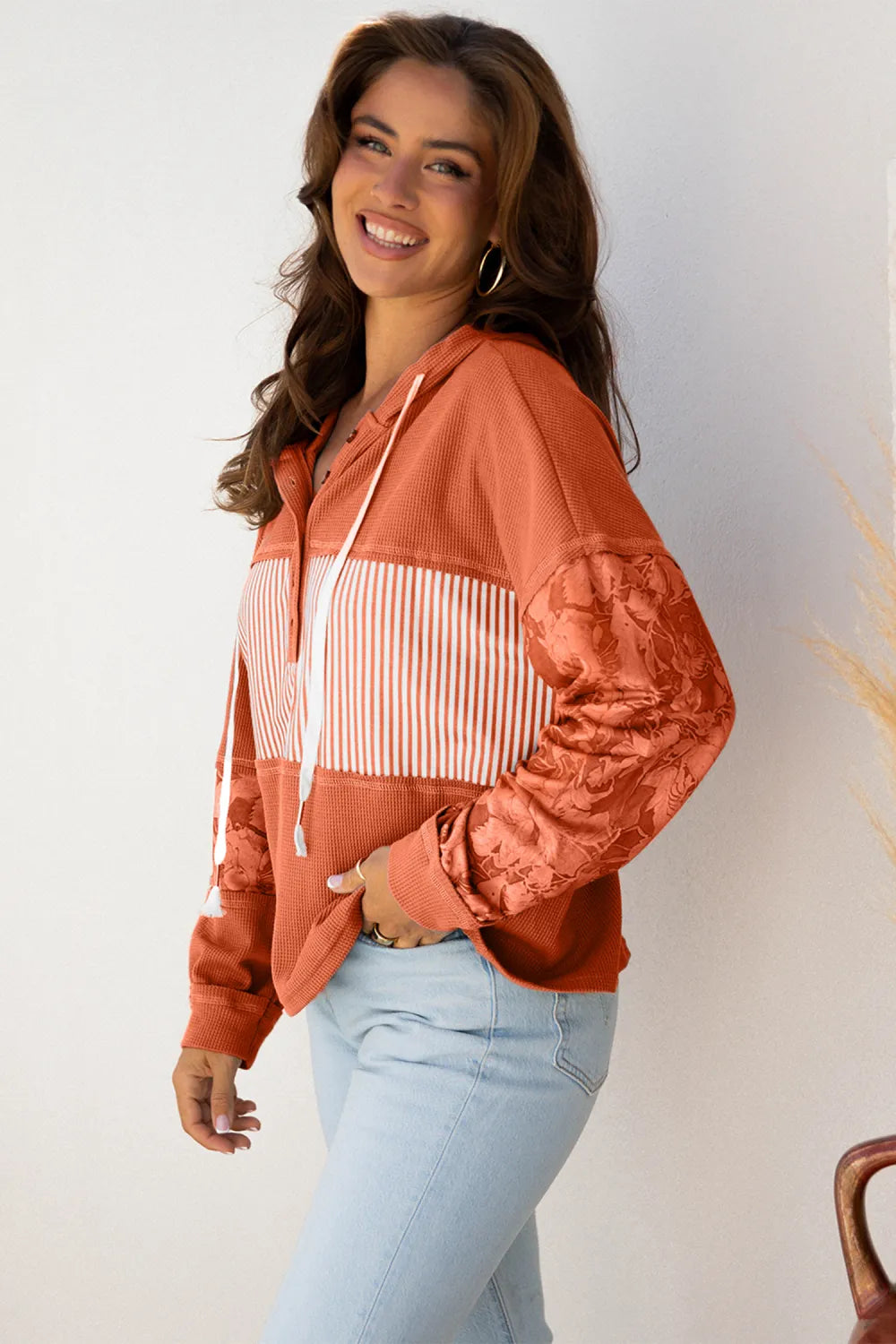 Franklin Waffle Print Drawstring Hoodie