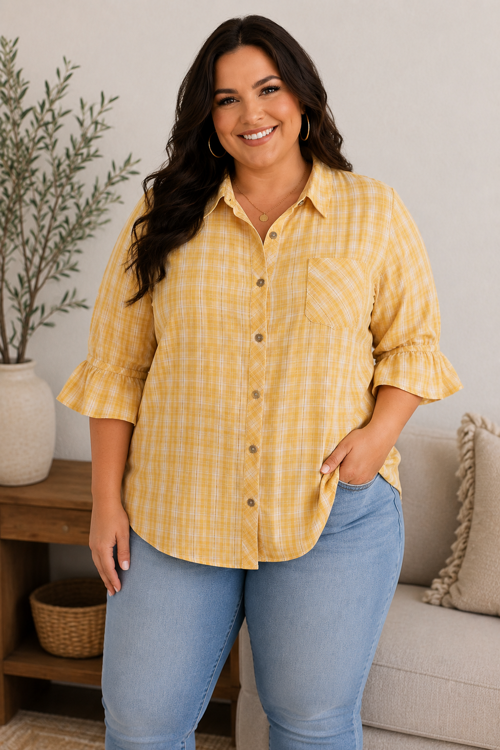 Golden Hour Plaid Top Curvy