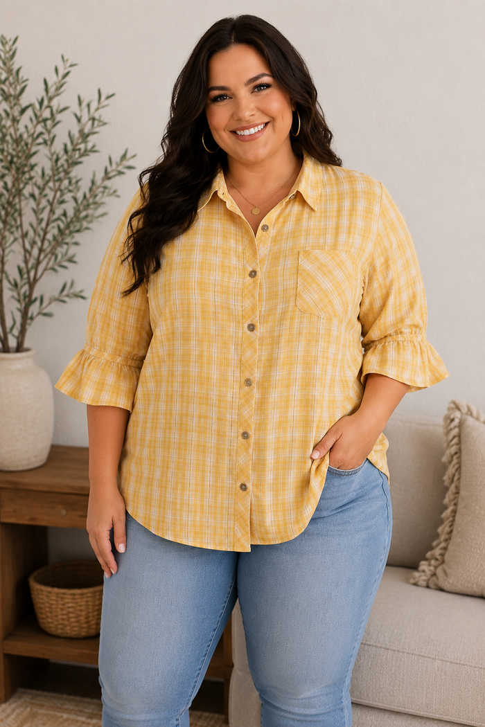 Golden Hour Plaid Top Curvy