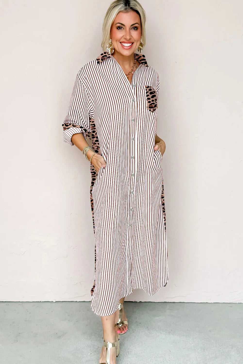 Grant Brown Stripe/Leopard Dress
