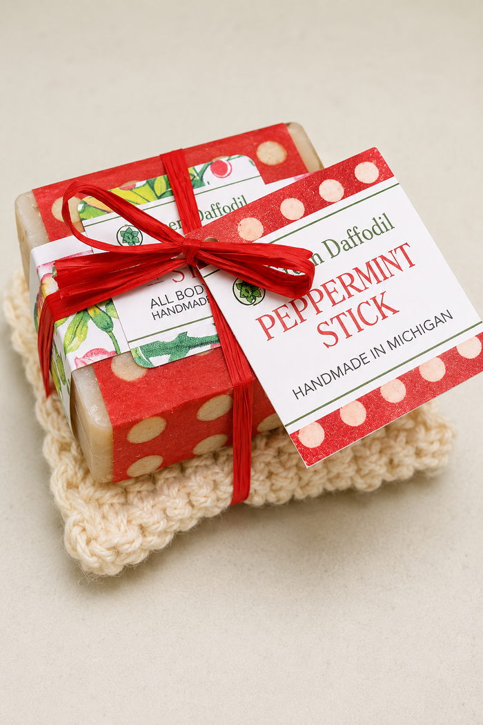 Peppermint Stick Soap & Washcloth Gift Set - Christmas