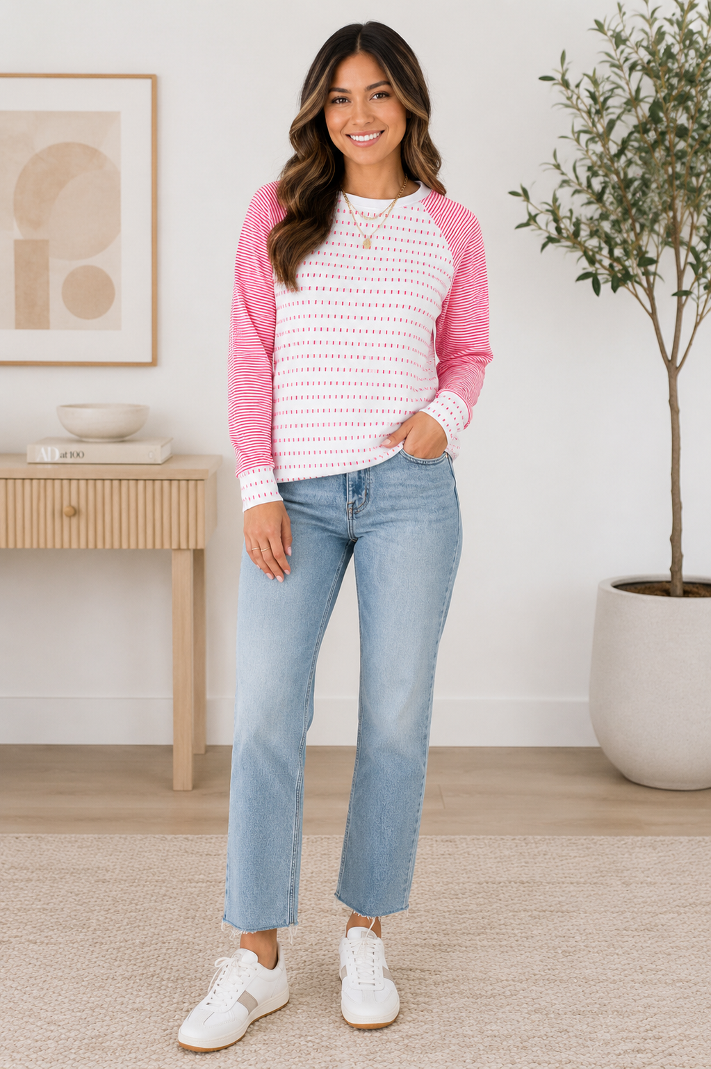 Kashton Coy Stripe Raglan Top