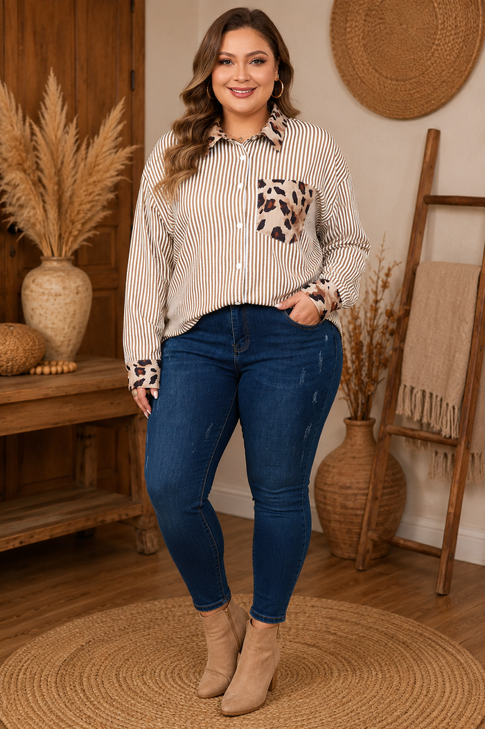 Logan Stripe Leopard Top in Curvy