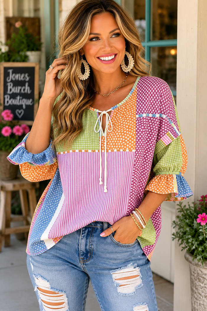 Lori Patchwork Print Top