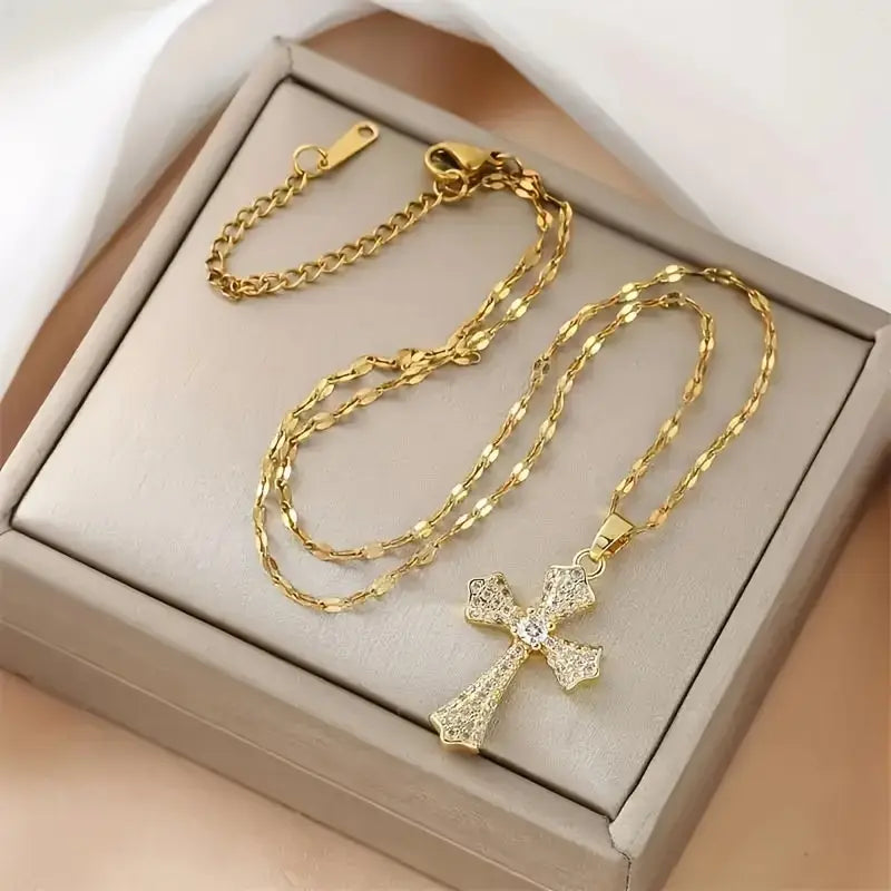 Make Life Easy Cross Necklace