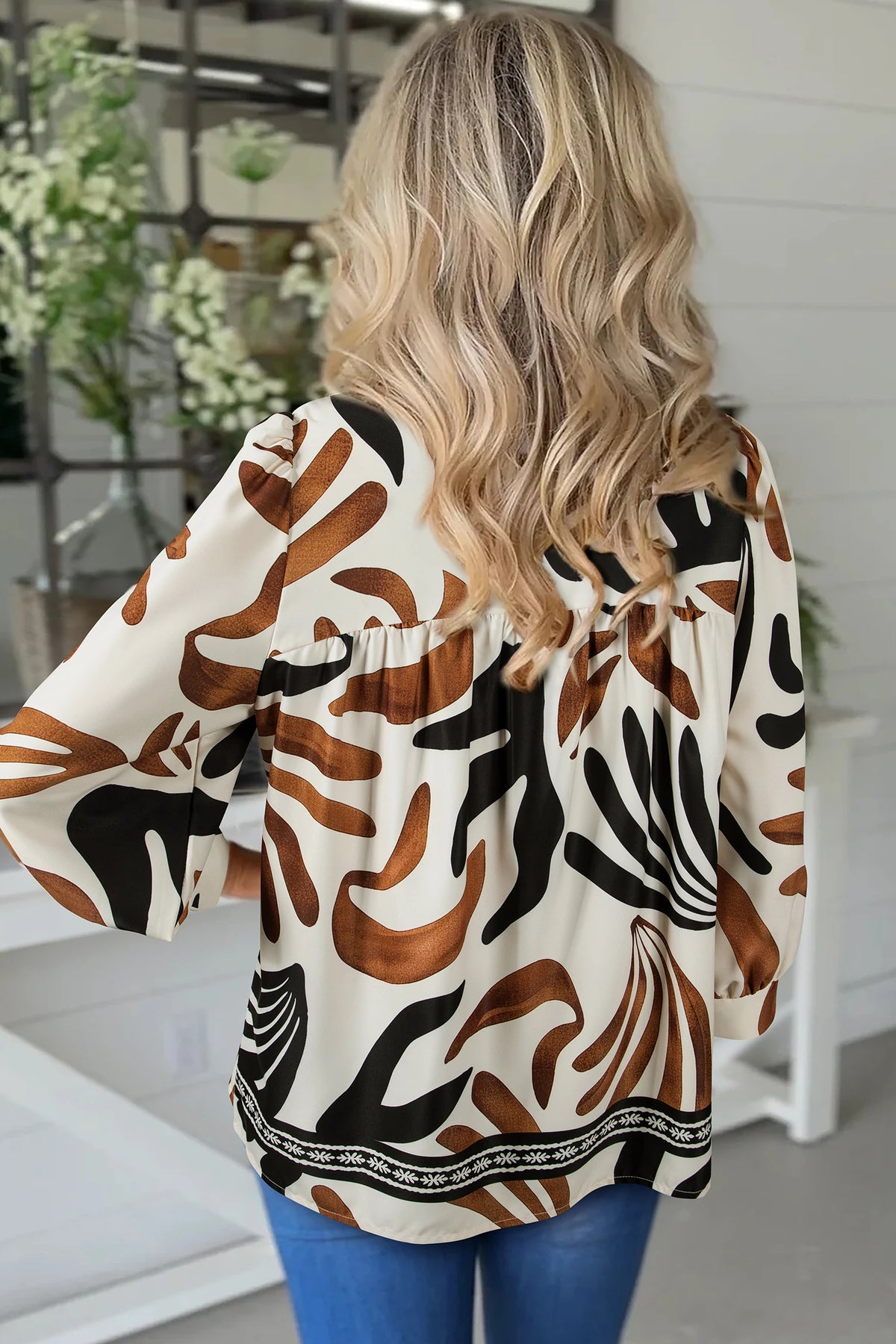 Maple Mosaic Puff Sleeve Blouse