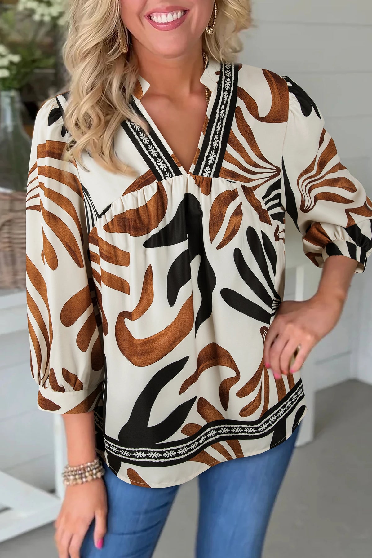 Maple Mosaic Puff Sleeve Blouse