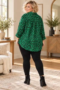 Millie Green Leopard Blouse in Curvy
