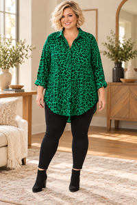 Millie Green Leopard Blouse in Curvy