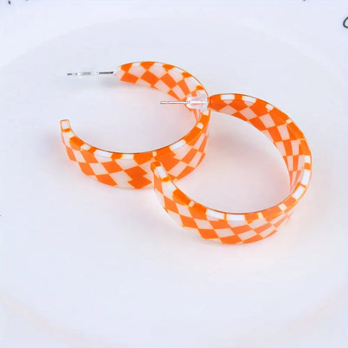 Orange and White Checkerboard Earrings