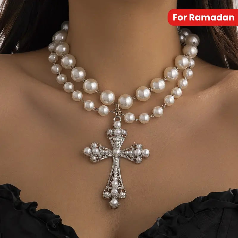 Shan Pearl Cross Necklace