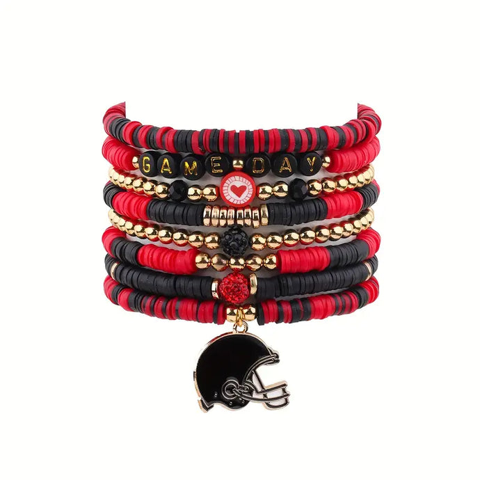 Red and Black Game Day Bracelet Set