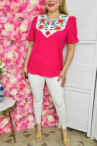 Rose Gauze Puff Top in Curvy
