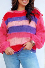 Ryla Striped Knit Pompom Sweater Curvy