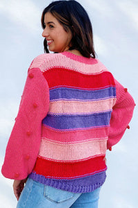 Ryla Striped Knit Pompom Sweater Curvy