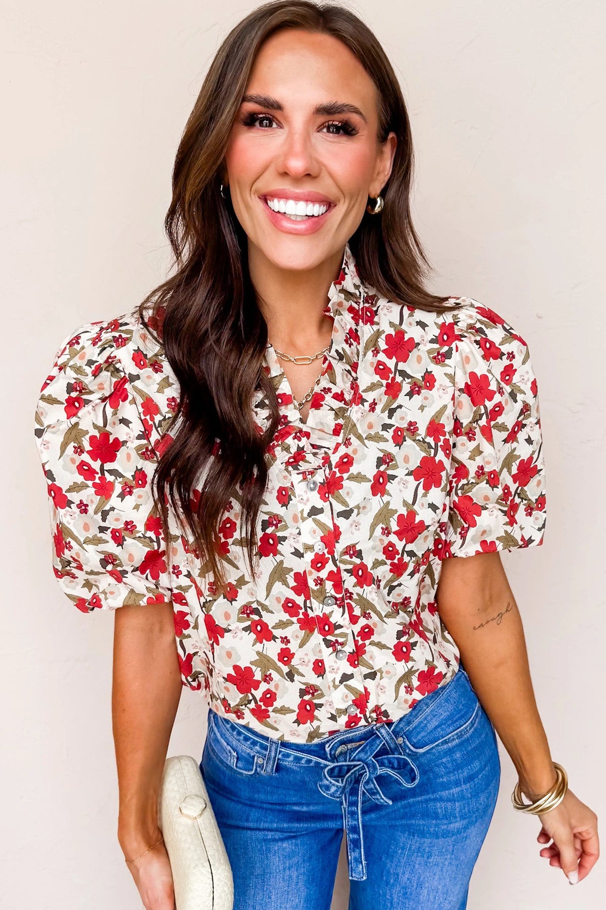 Sara Red Floral Print Top