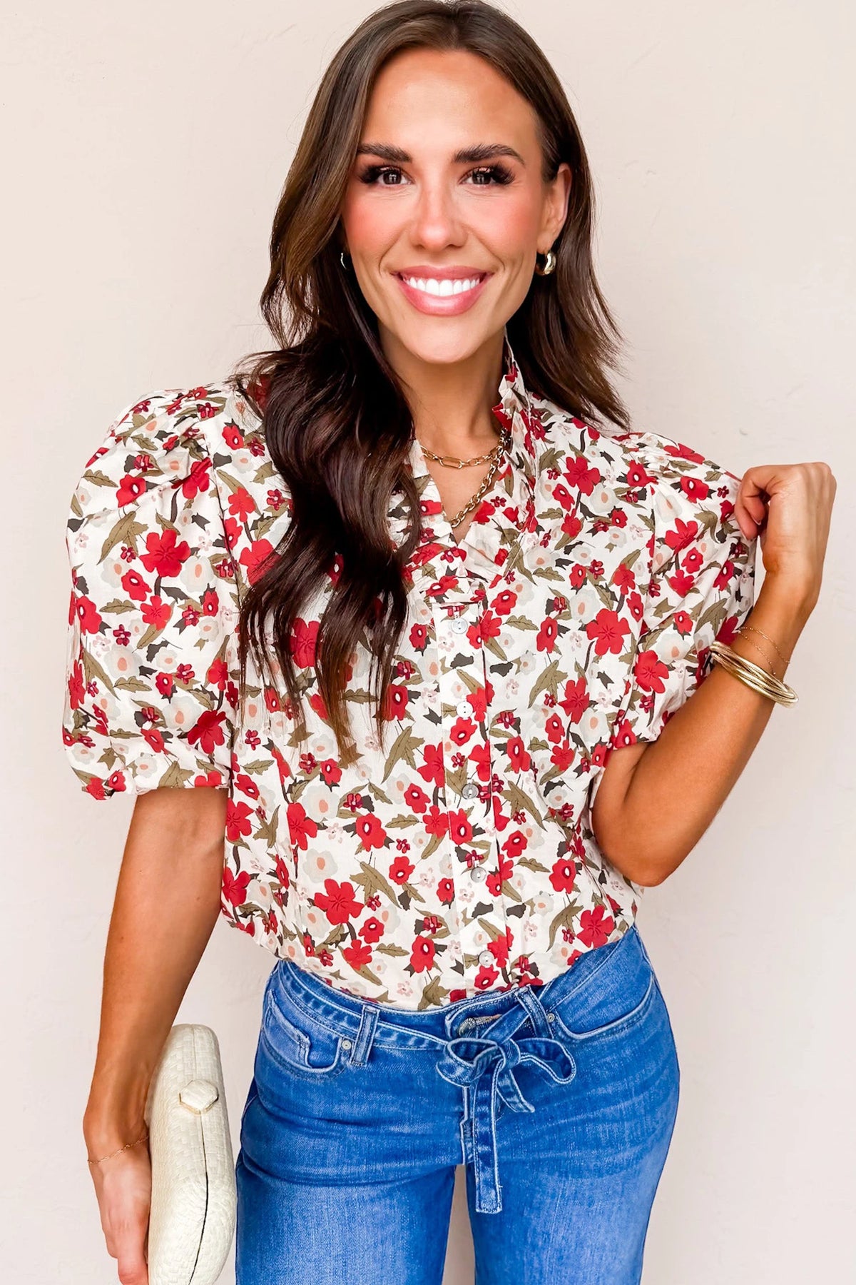Sara Red Floral Print Top