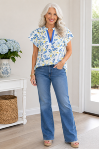 Sky Floral Print Top