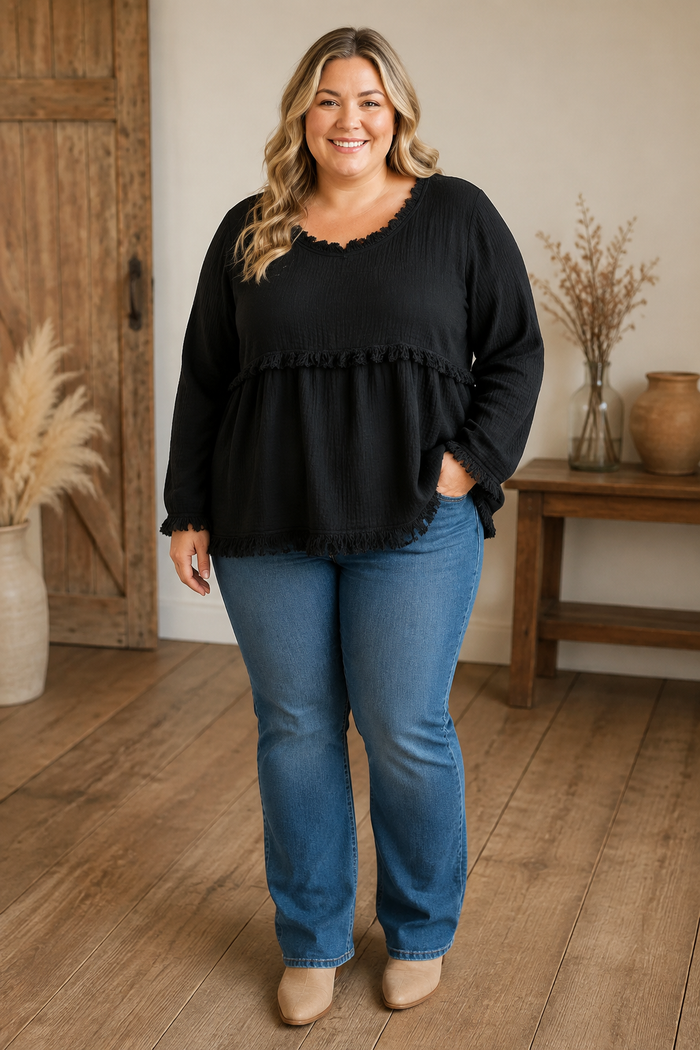 Stevie Fringe-Trimmed Top Curvy