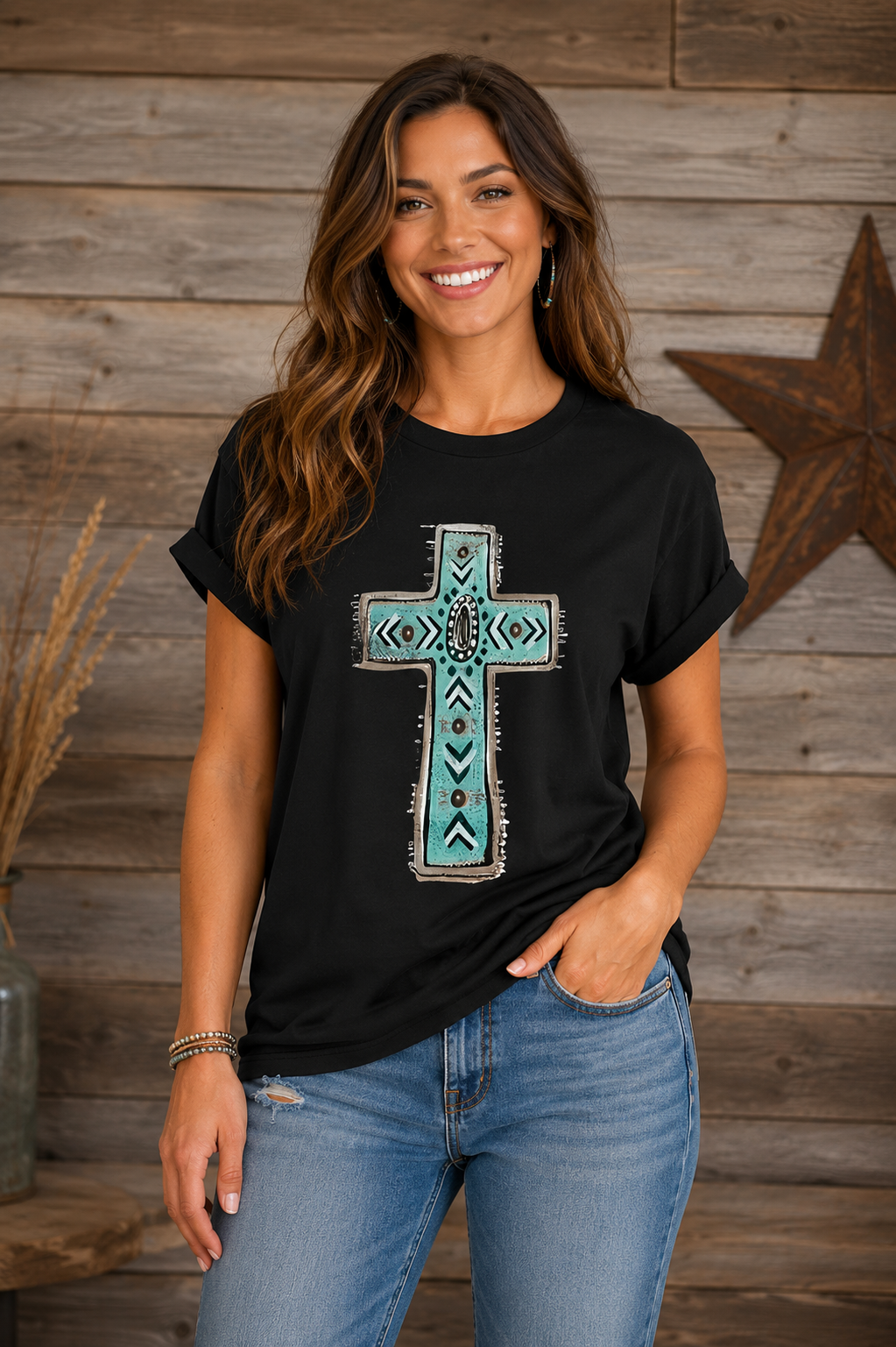 Turquoise Cross Tee
