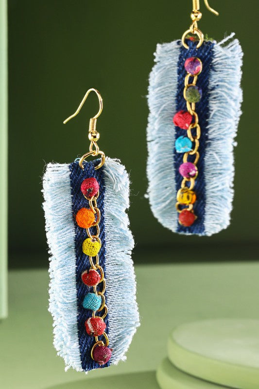 Whitleigh Denim Fringe Earrings