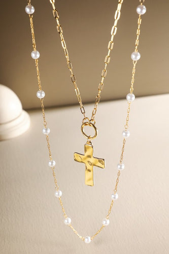 Wyndom Pearl and Cross Necklace