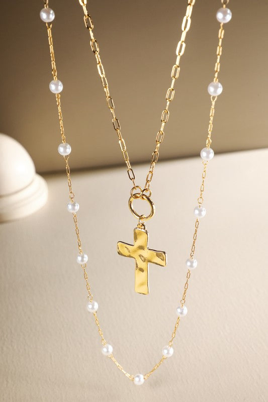 Wyndom Pearl and Cross Necklace